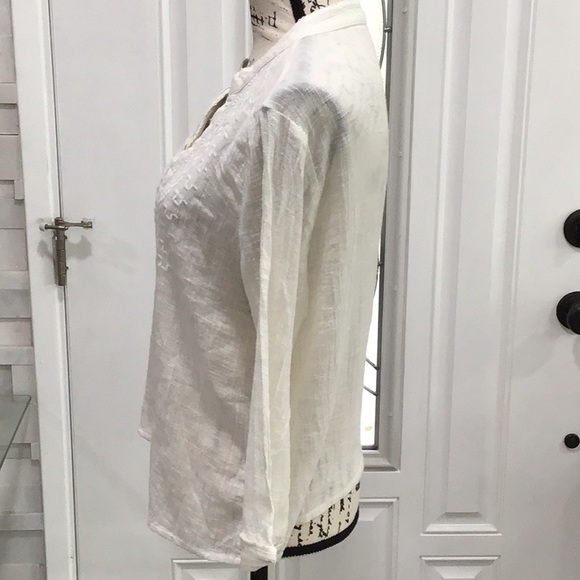 🆕 MNG Embroidered Aztec Blouse Split Neckline 3/4 Sleeves Cream NWOT - Picture 6 of 12